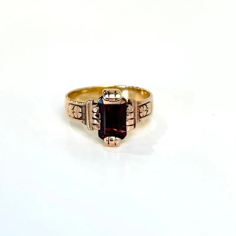 rose gold engagement rings -Victorian Emerald Cut Garnet Ring