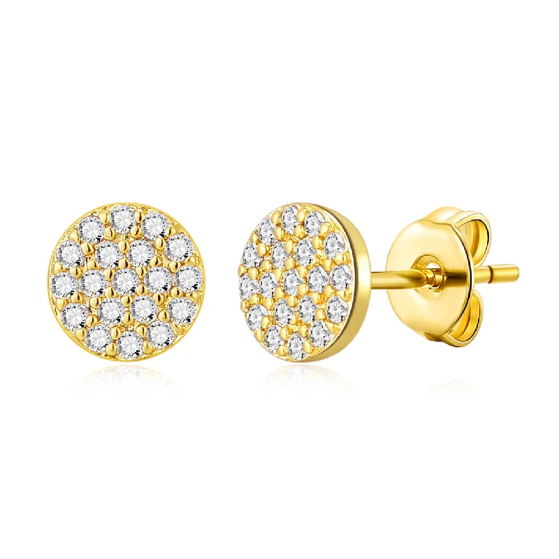 artistic earrings for women -Gold Plated Pave Round Earrings Created with Zircondia® Crystals