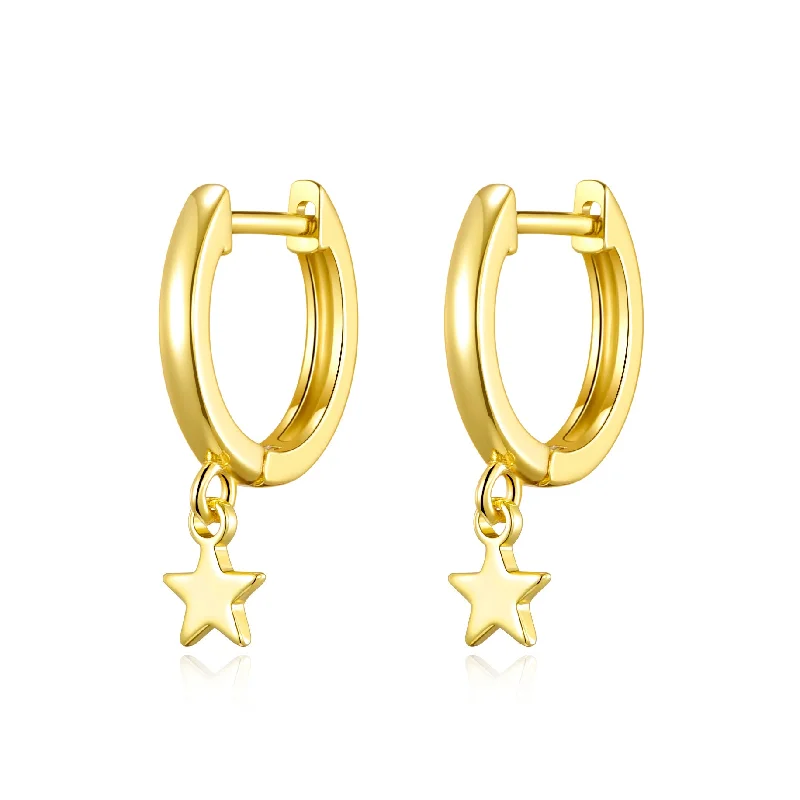 elegant dangle earrings for women -Gold Plated Star Charm Hoop Earrings