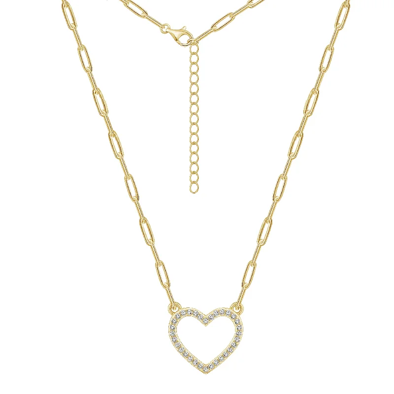 bohemian style necklaces for women -Heart Shape Cubic Zirconia Paper Clip Necklace