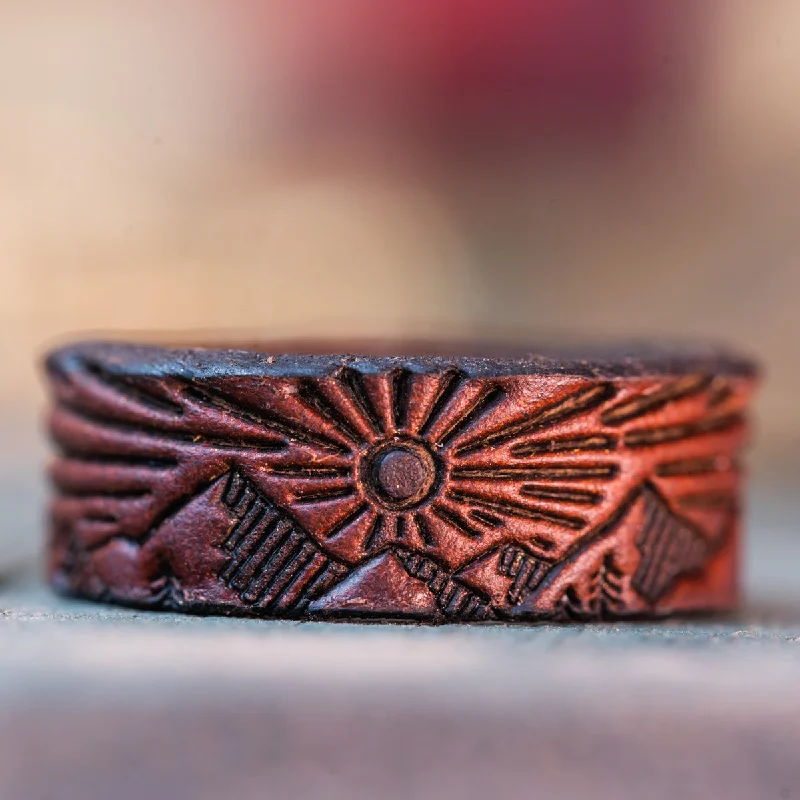 personalized rings for women -Mountains Leather Ring | Chicago Tan