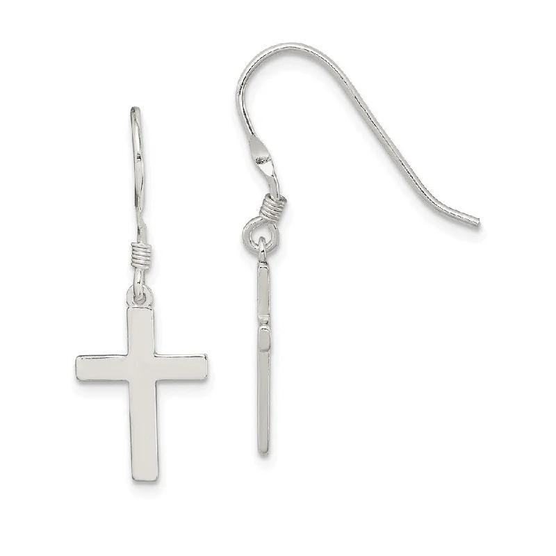 crystal drop earrings for women -15mm Polished Cross Dangle Earrings in Sterling Silver