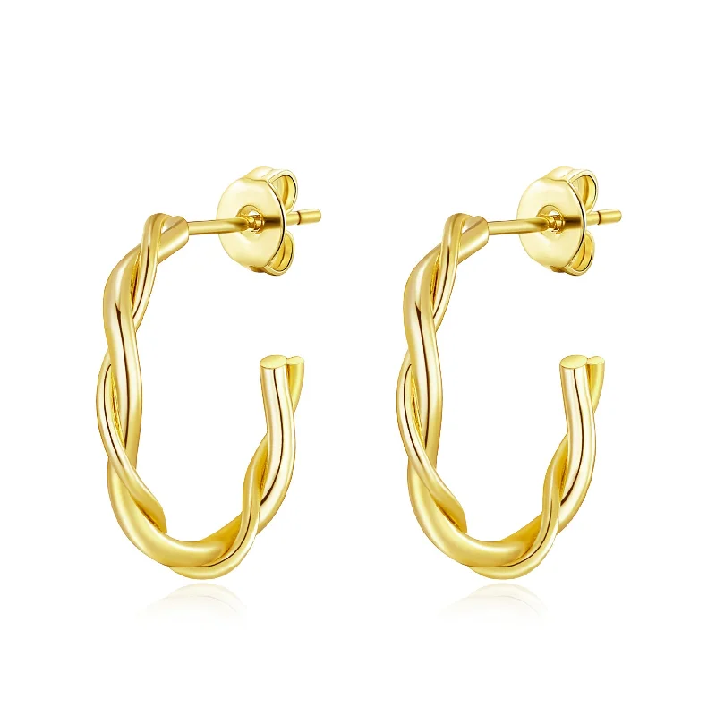 chic silver earrings for women -Gold Plated 20mm Twisted Hoop Earrings