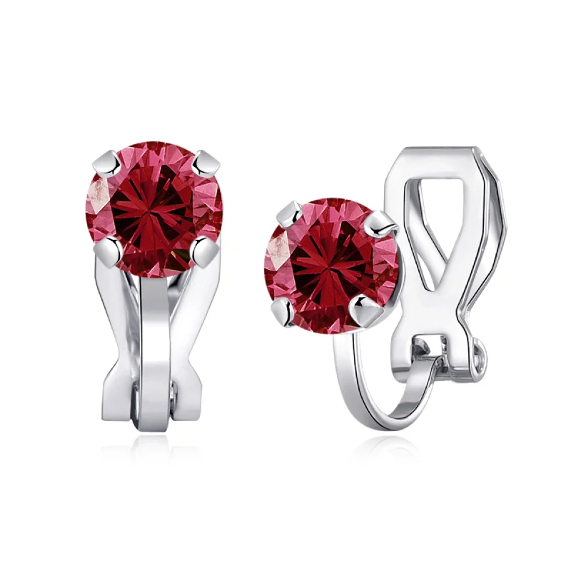 handmade hoop earrings for women -July (Ruby) Birthstone Clip On Earrings Created with Zircondia® Crystals