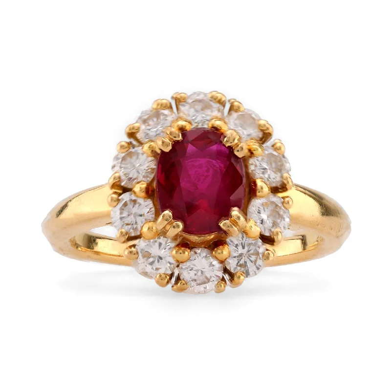 vintage rings for women -Mauboussin Paris 1.3 Carat Oval Cut Ruby Diamond 18K Yellow Gold Cluster Ring