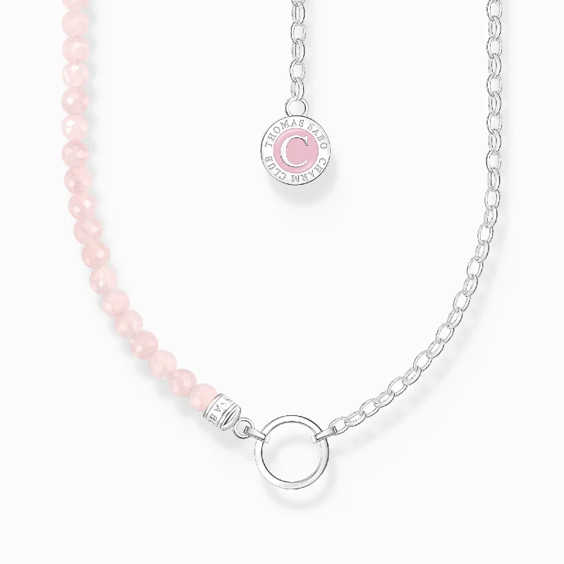 pearl necklaces for women -Thomas Sabo Member Charm Necklace With Beads Of Rose Quartz And Charmista Coin Silver KE2190-067-9-L45