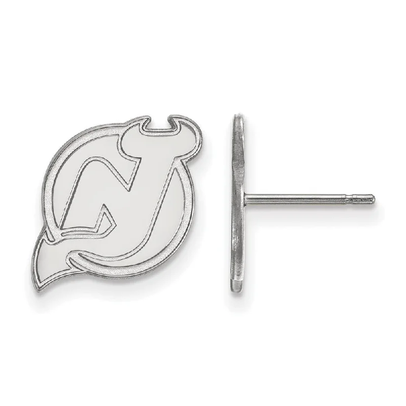 silver stud earrings for women -14k White Gold NHL New Jersey Devils Small Post Earrings