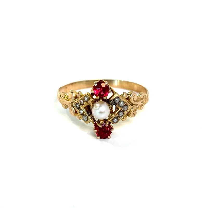 stylish wedding rings for women -Victorian Era Ruby and Seed Pearl Ring