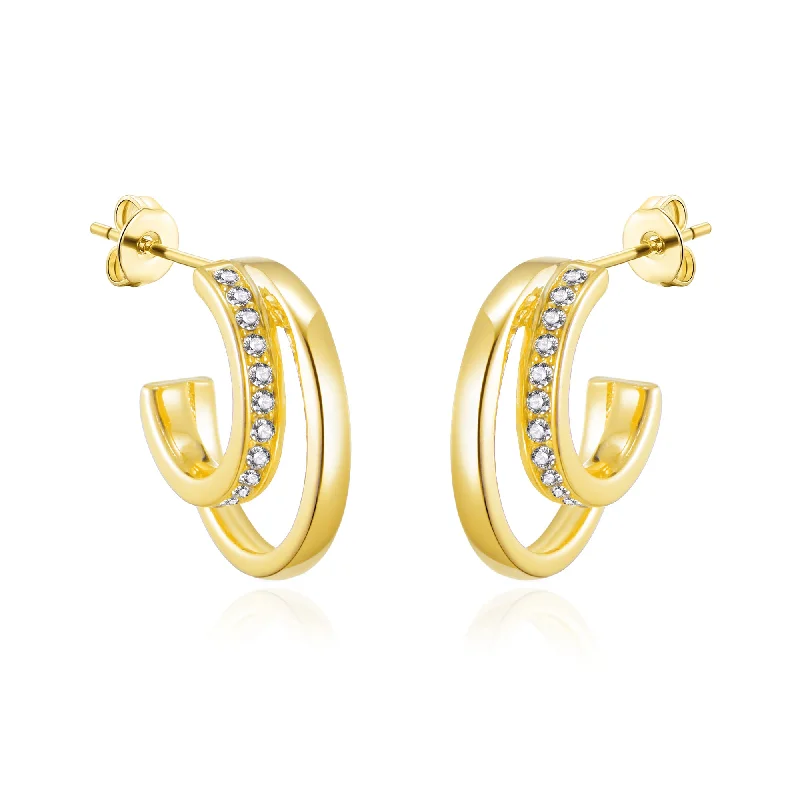 modern earrings for women -Gold Plated Open Double Hoop Earrings Created With Zircondia® Crystals