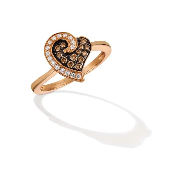 handmade rings for women -Le Vian Heart Ring featuring Chocolate and Vanilla Diamonds in 14K Strawberry Gold