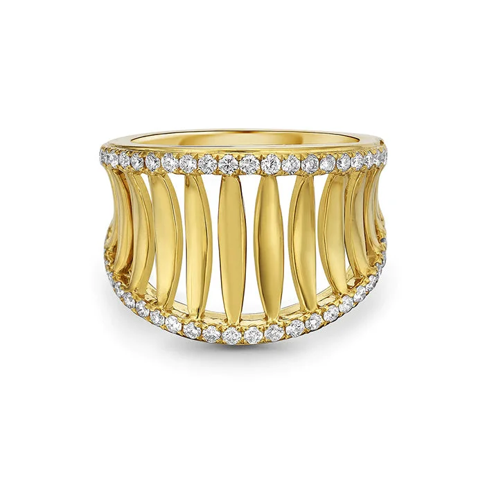 classic wedding rings for women -Charles Krypell Birdcage Ring with Diamonds in 18K Yellow Gold