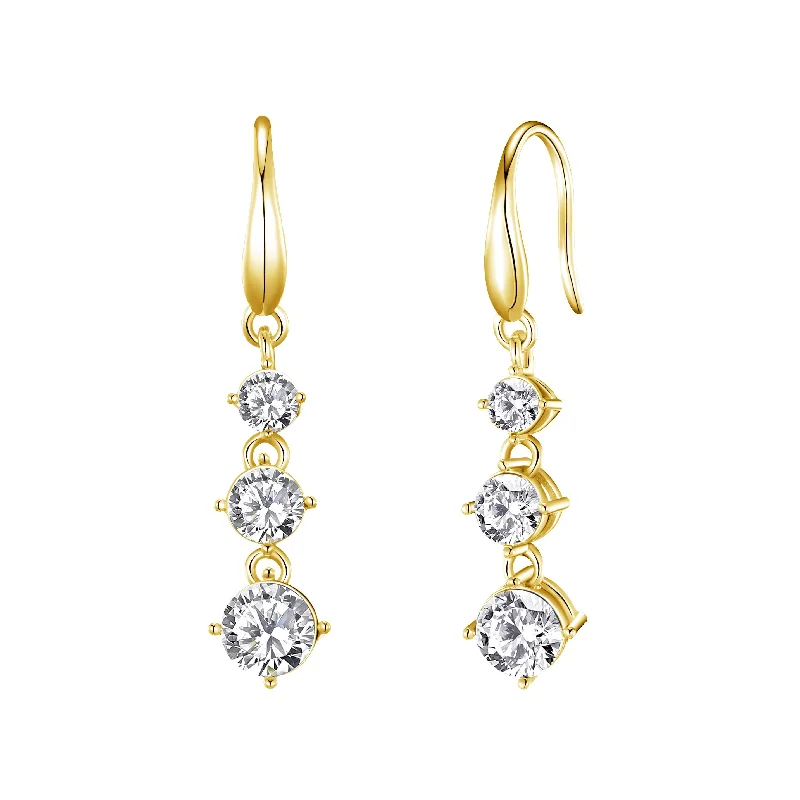 flower earrings for women -Gold Plated Graduated Drop Earrings Created with Zircondia® Crystals