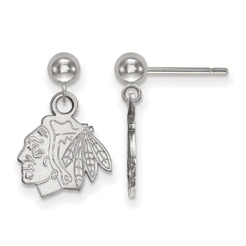 luxurious gold earrings for women -Sterling Silver NHL Chicago Blackhawks Ball Dangle Earrings