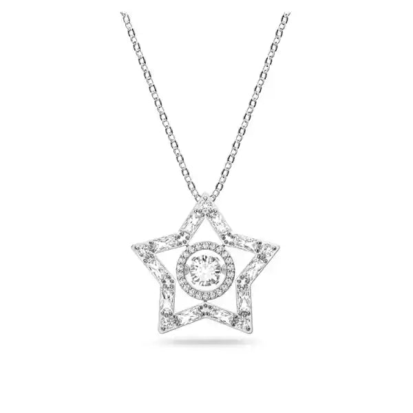 minimalistic silver necklaces for women -Swarovski Stella pendant Mixed cuts, Star, Long, White, Rhodium plated 5617919