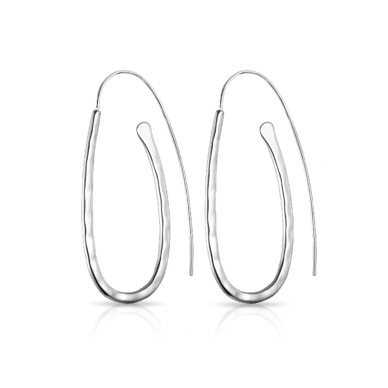 evening earrings for women -Sterling Silver Hammered Hoop Earrings