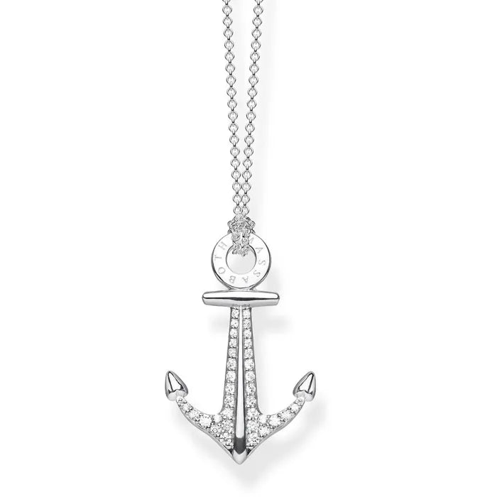 crystal drop necklaces for women -Thomas Sabo Silver Stone Set Anchor Necklace KE1852-051-14-l45v