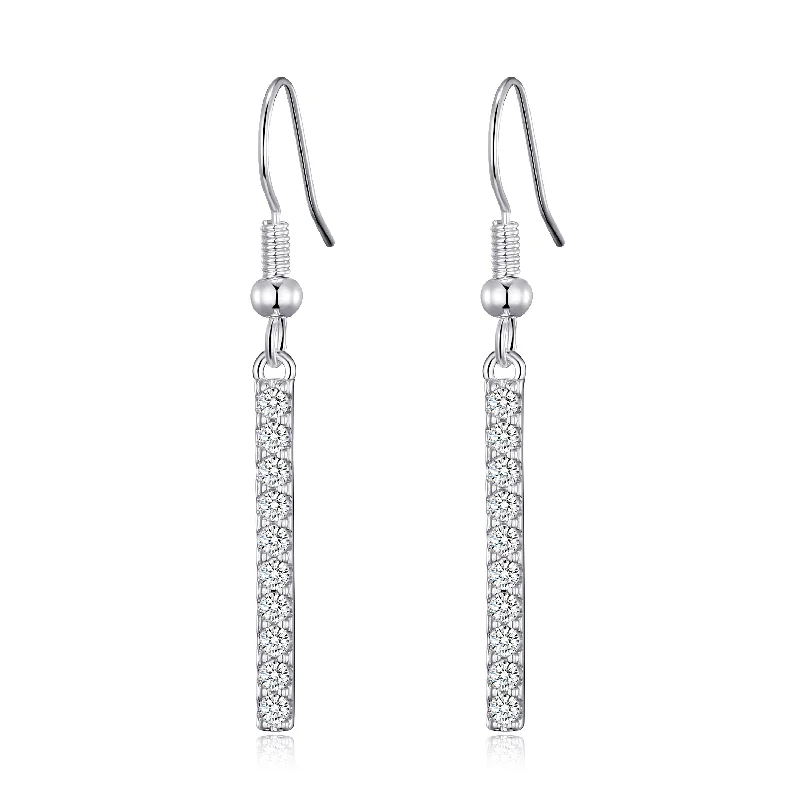 long earrings for women -Silver Plated Crystal Bar Drop Earrings Created with Zircondia® Crystals