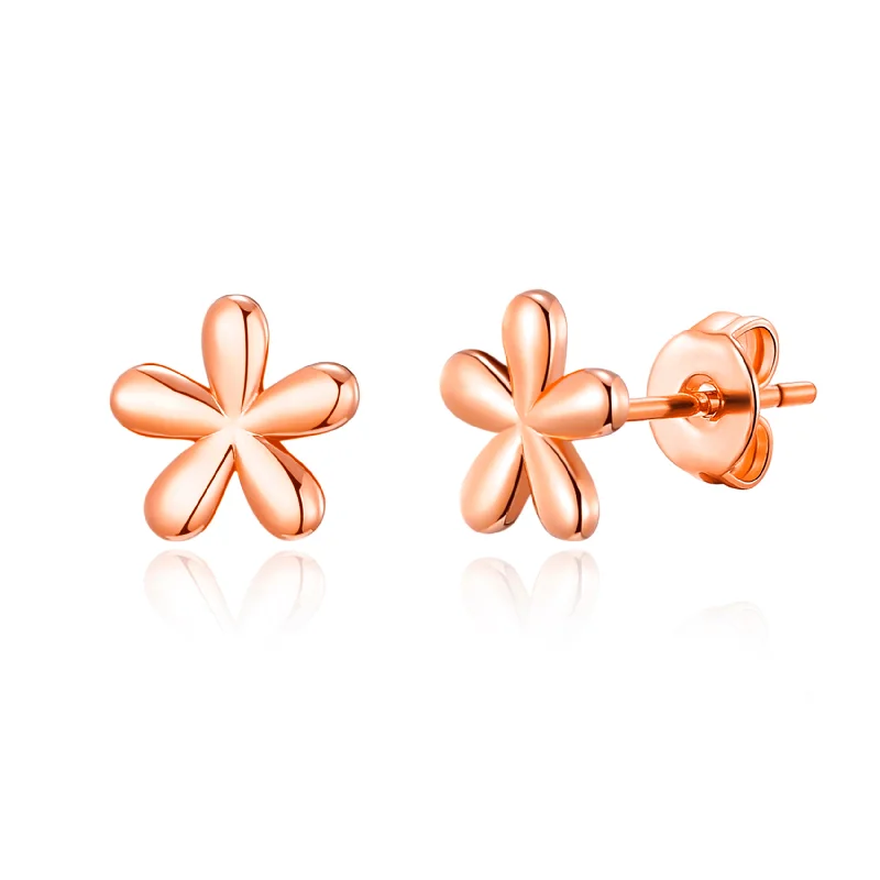 chic earrings for women -Rose Gold Plated Flower Stud Earrings