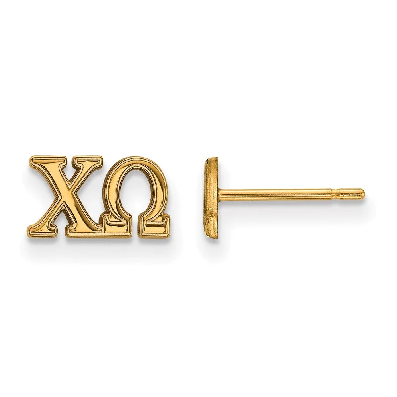 gold dangle earrings for women -14K Plated Silver Chi Omega XS Greek Letters Post Earrings