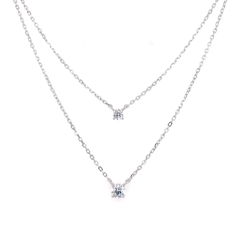 simple gold necklaces for women -Sterling Silver Double Round CZ Necklace