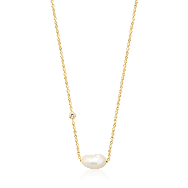 wedding chain necklaces for women -Ania Haie Gold Pearl Necklace