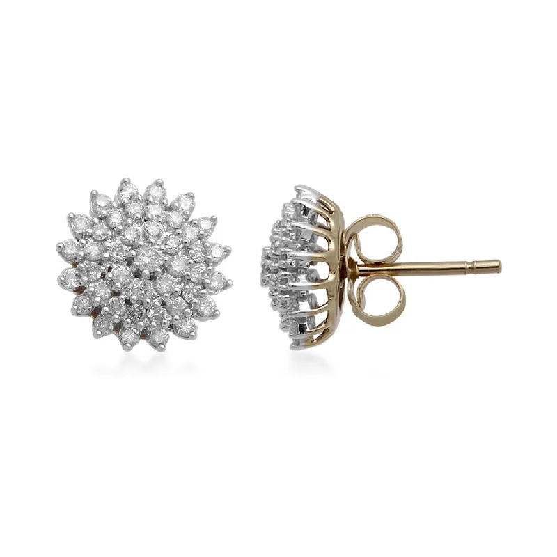 bold earrings for women -9ct Yellow Gold Cluster Earrings with 0.50ct of Diamonds