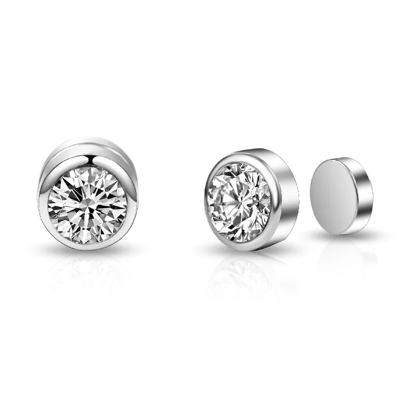 trendy drop earrings for women -Men's Silver Plated 6mm Magnetic Clip On Earrings Created with Zircondia® Crystals