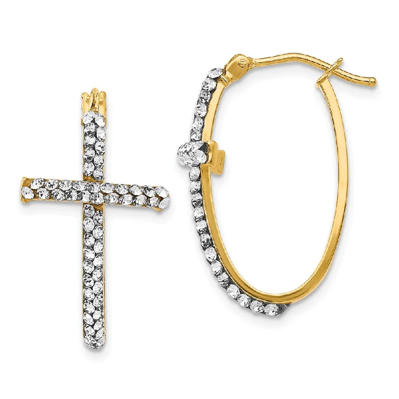 gemstone earrings for women -30mm (1 3/16 Inch) 14k Yellow Gold with White Crystal Cross Hoops