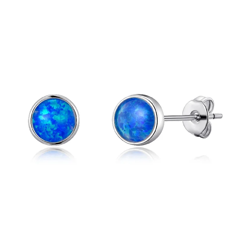 handmade silver earrings for women -Synthetic Blue Opal Stud Earrings