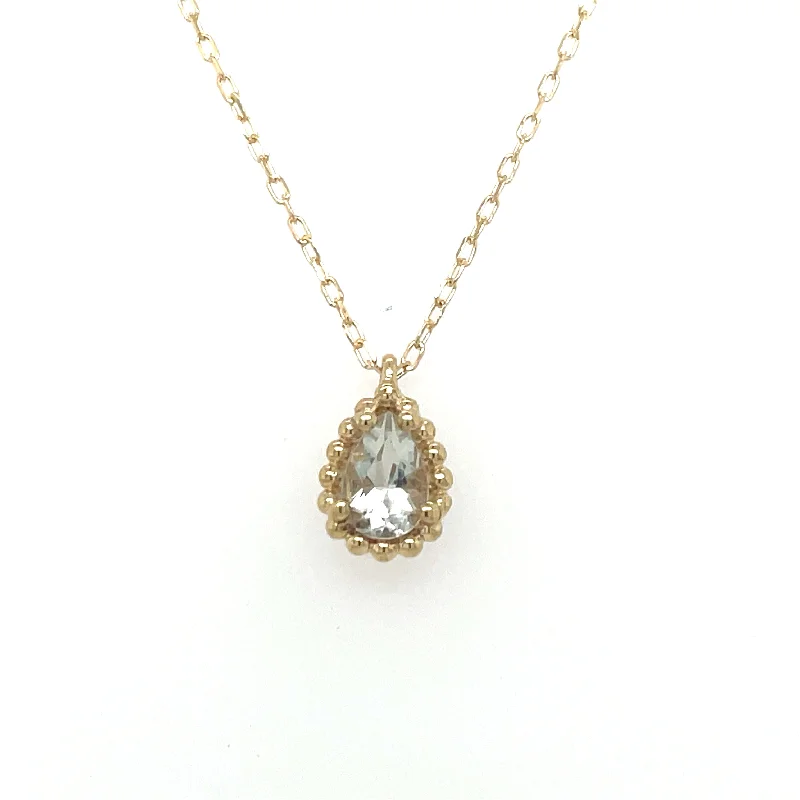 gemstone necklaces for women -9ct Yellow Gold Pear Cut Green Amethyst Necklace with Dotted Edge