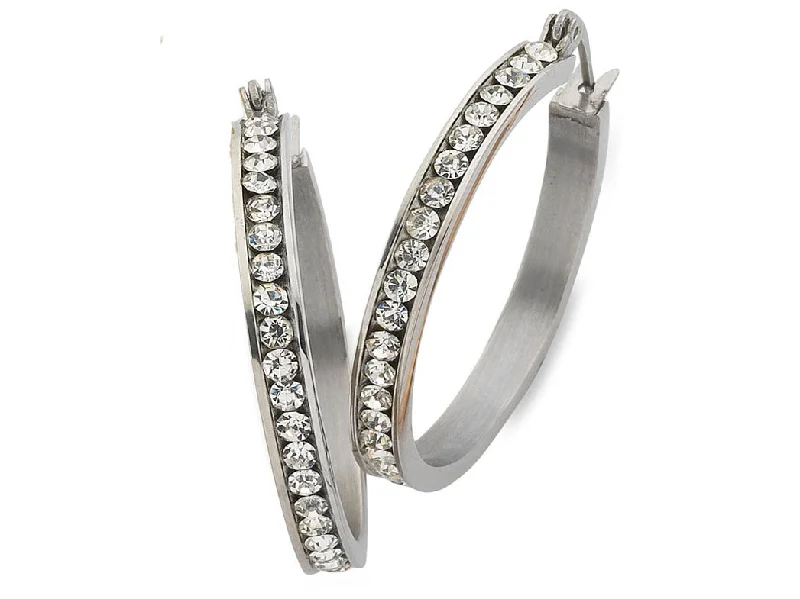 bold stud earrings for women -20mm White Stainless Steel Channel Crystal Hoop Earrings