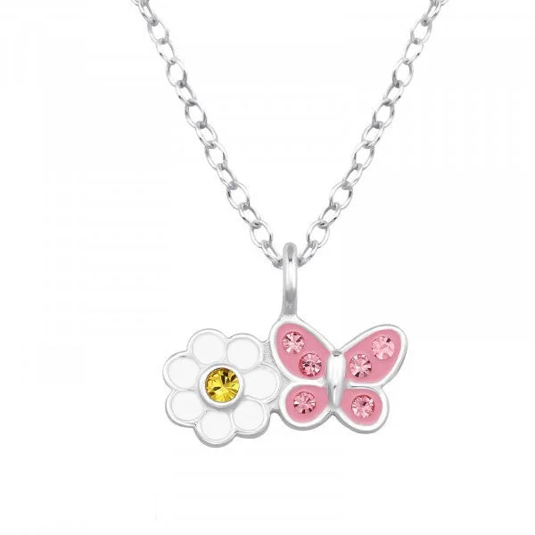 gemstone pendant necklaces for women -Childrens Sterling Silver Daisy And Butterfly Necklace