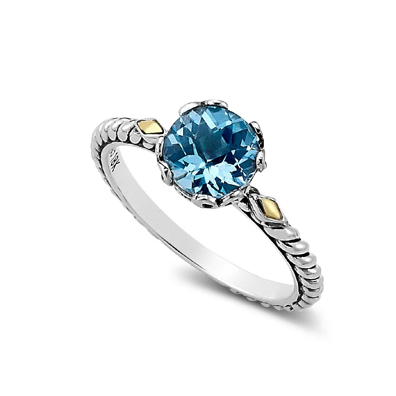 statement rings for women -Sterling Silver And 18K Yellow Gold Two-Tone Blue Topaz Ring