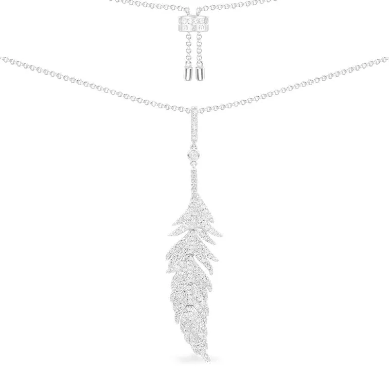 vintage necklaces for women -Adjustable Feather Necklace - Silver AC5787OX