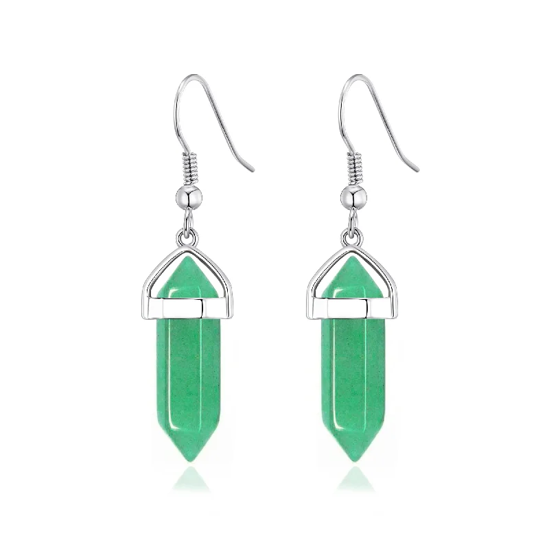 chic earrings for women -Green Aventurine Gemstone Drop Earrings