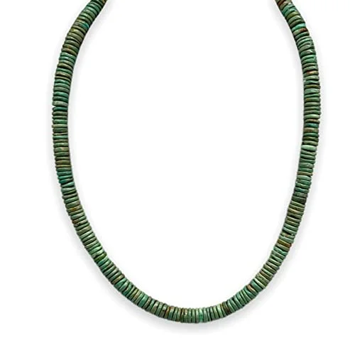 engraved gold necklaces for women -20 inch, Genuine Nevada Green Turquoise Necklace, Sterling Silver, Navajo Native American Handmade in New Mexico, Genuine Stone