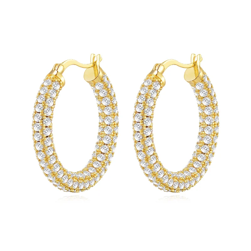 dangle earrings for women -Gold Plated 30mm Pave Hoop Earrings Created with Zircondia® Crystals