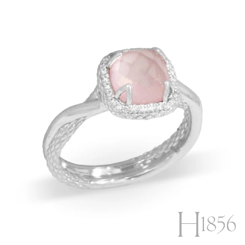 modern promise rings -Sterling Silver Rose Quartz Braided Statement Ring