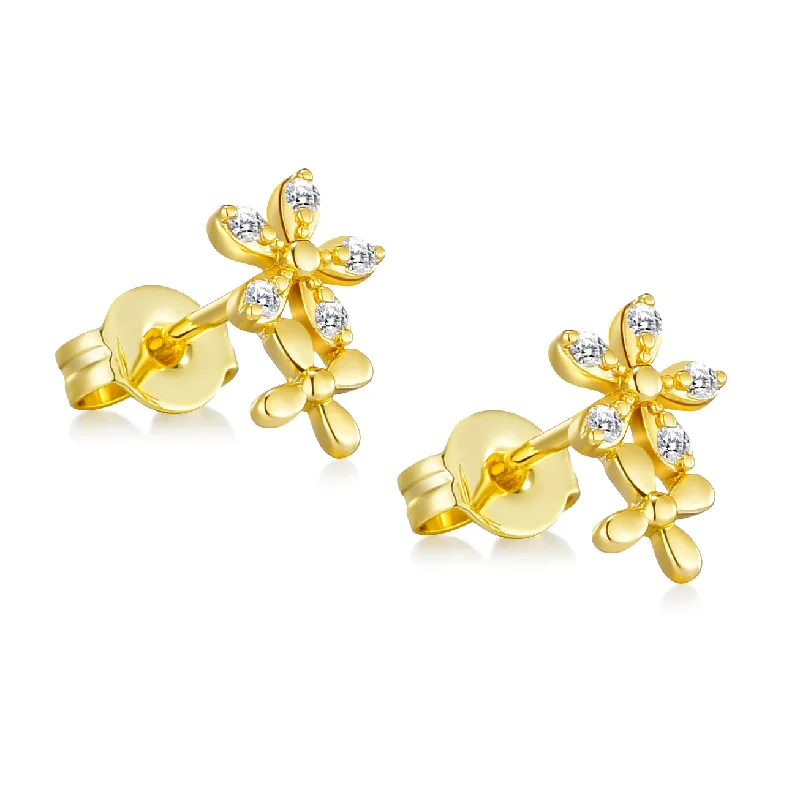 gemstone hoop earrings for women -Gold Plated Flower Earrings Created with Zircondia® Crystals