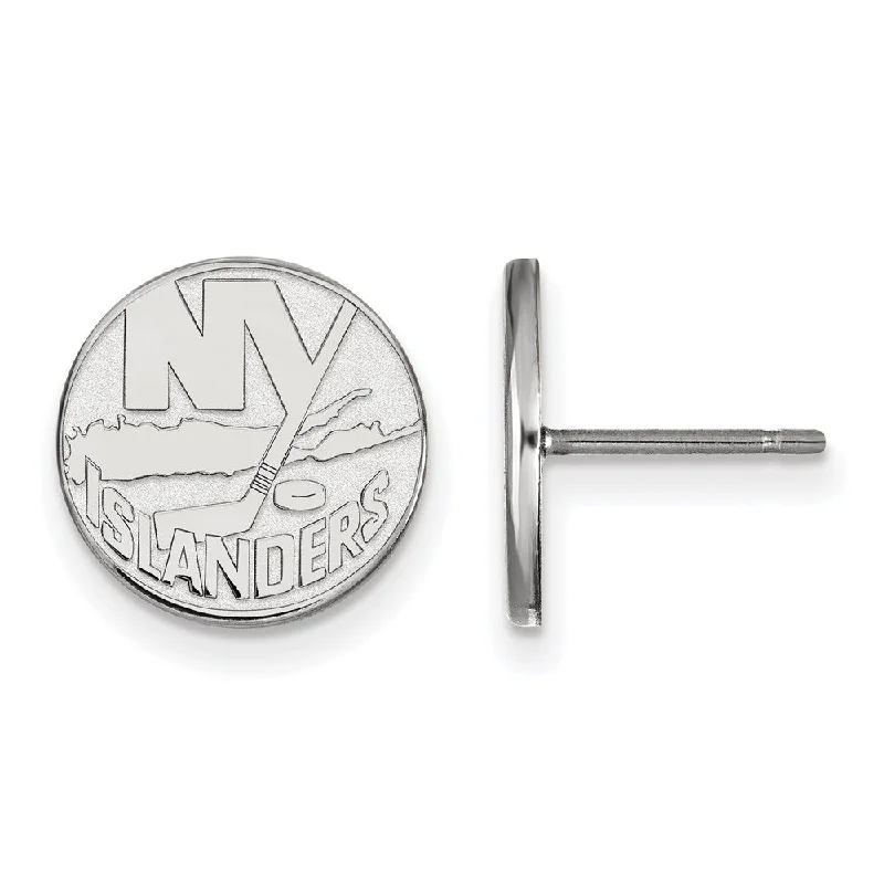 trendy statement earrings for women -14k White Gold NHL New York Islanders Small Post Earrings