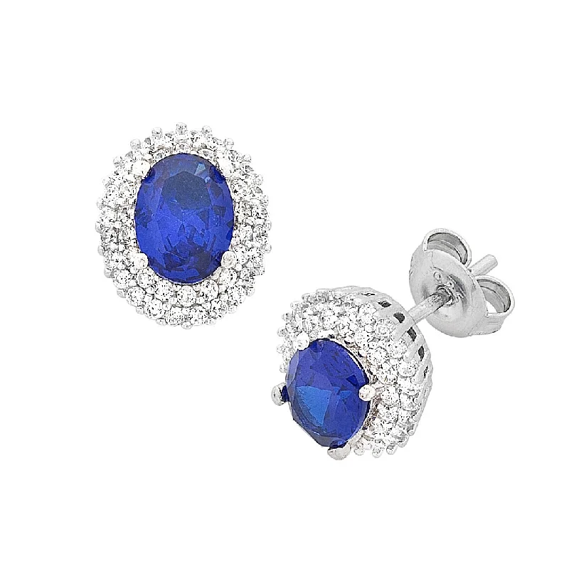 chic hoop earrings for women -Sterling Silver Blue Cubic Zirconia Stud Earrings