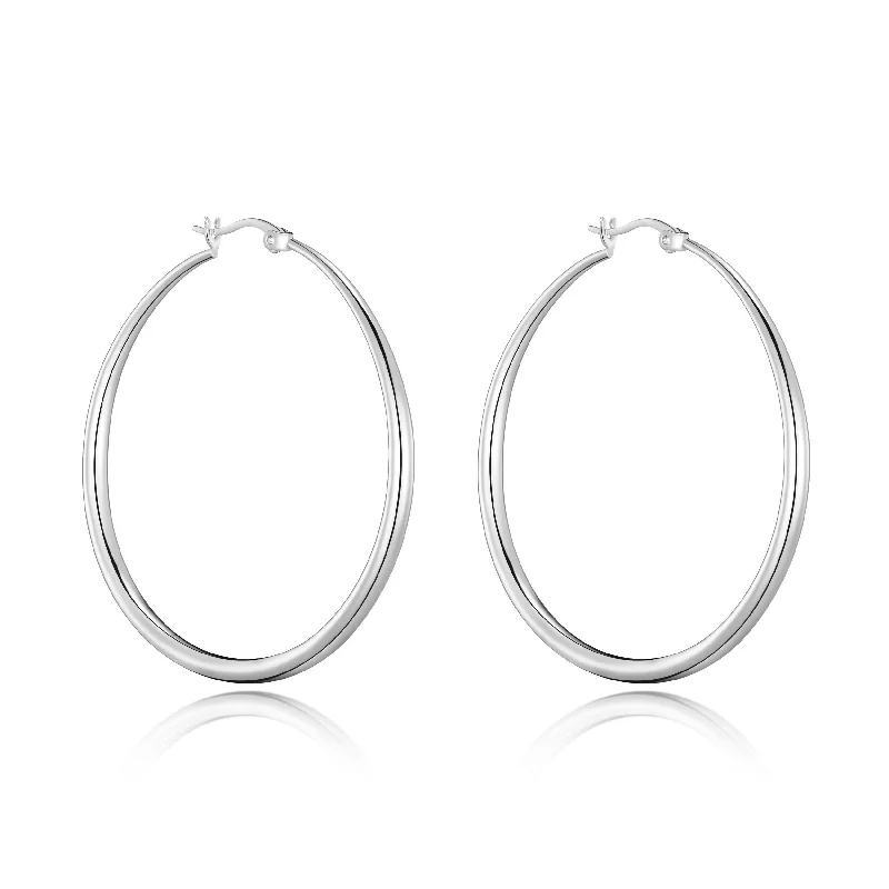 classic pearl earrings for women -Silver Plated 50mm Hoop Earrings