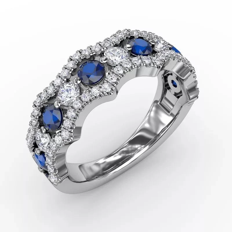 personalized wedding rings -"Endless Romance" Sapphire and Diamond Wave Ring