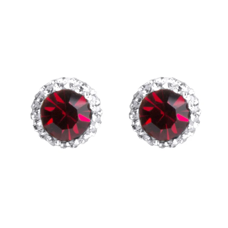 adjustable earrings for women -Sterling Silver Red Crystal January Birthstone Earrings