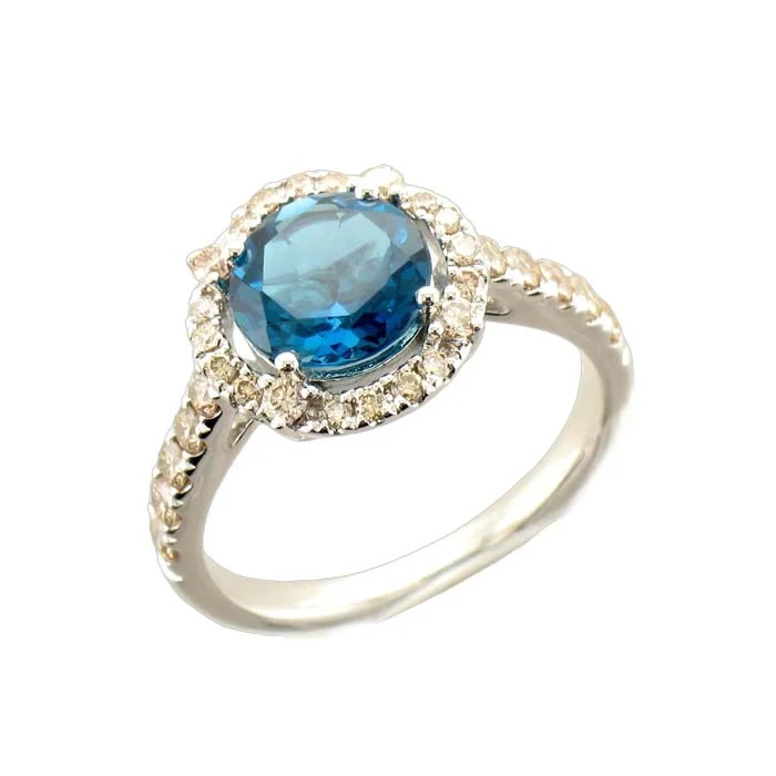 stackable diamond rings -Le Vian Creme Brulee Ring featuring Deep Sea Blue Topaz and Nude Diamonds in 14K Vanilla Gold