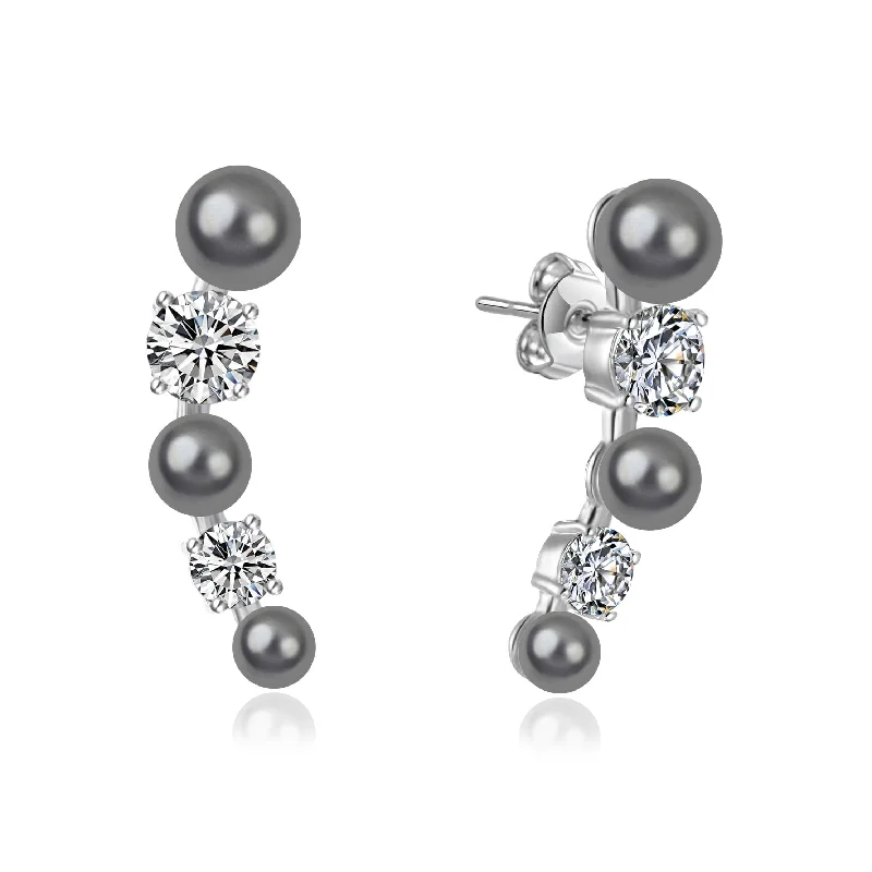 vintage gold earrings for women -Grey Pearl Climber Earrings Created with Zircondia® Crystals