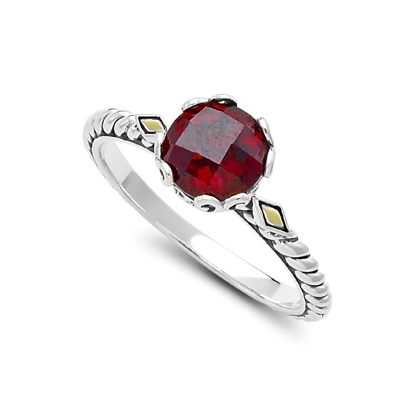 gemstone rings for women -Sterling Silver And 18K Yellow Gold Two-Tone Garnet Ring