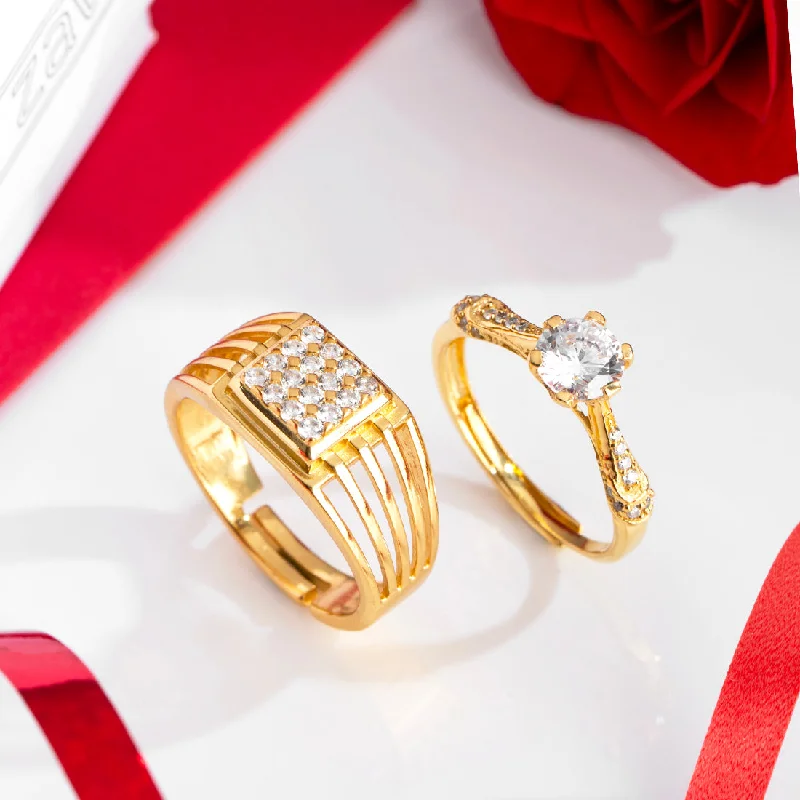 eternity diamond rings -Golden Unity - His and Hers Gold Plated Couple Ring Set (Adjustable)