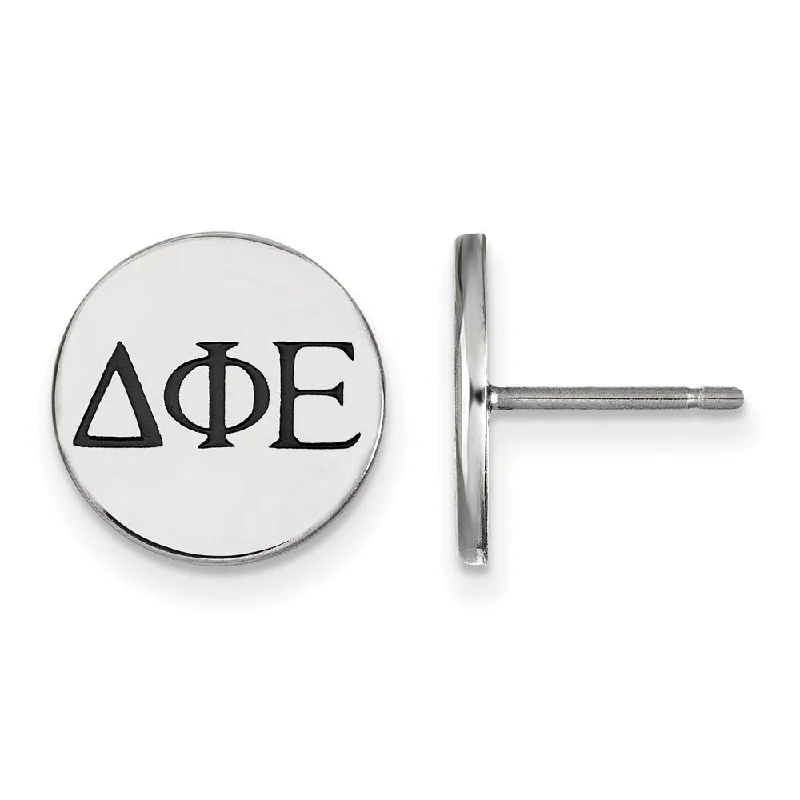 hoop earrings for women -Sterling Silver Delta Phi Epsilon Black Enamel Greek Post Earrings