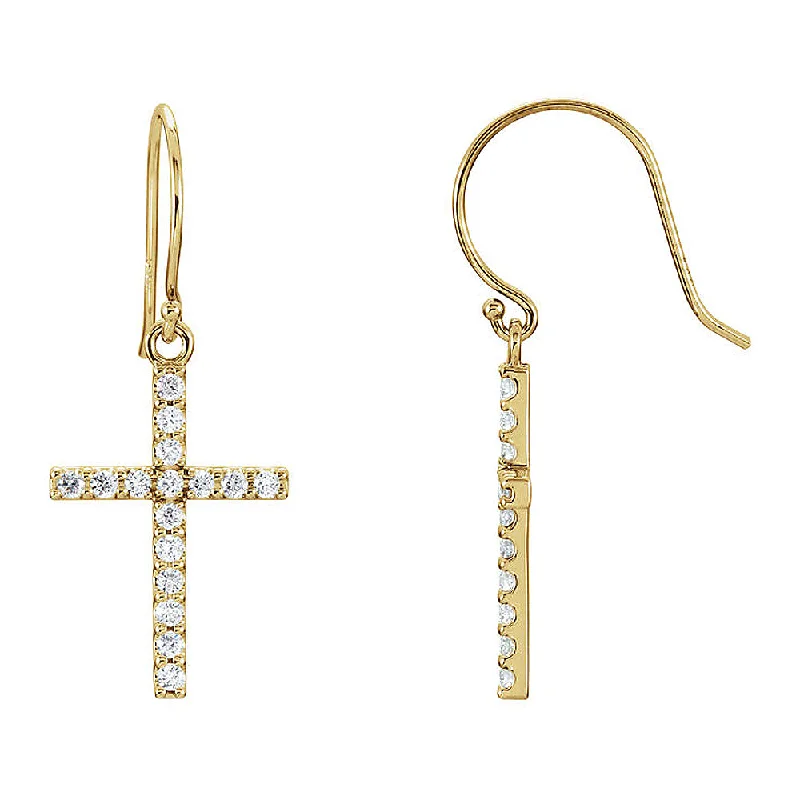 trendy statement earrings for women -14k Yellow Gold 1/2 CTW (G-H, I1) Diamond Dangle Cross Earrings